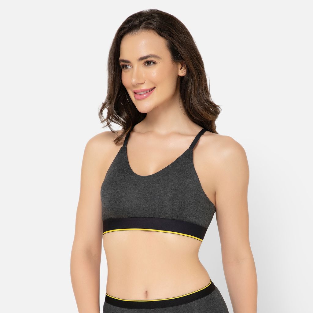 Bummer Women's Wirefree Non Padded Solid Bralette | Full Coverage Bra with Adjustable Straps - Charcoal Melange