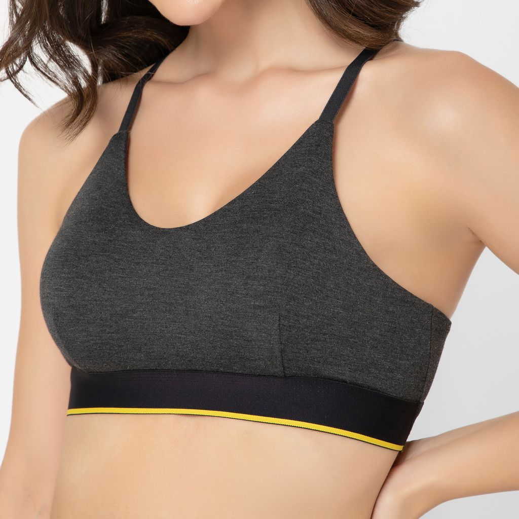 Bummer Women's Wirefree Non Padded Solid Bralette | Full Coverage Bra with Adjustable Straps - Charcoal Melange