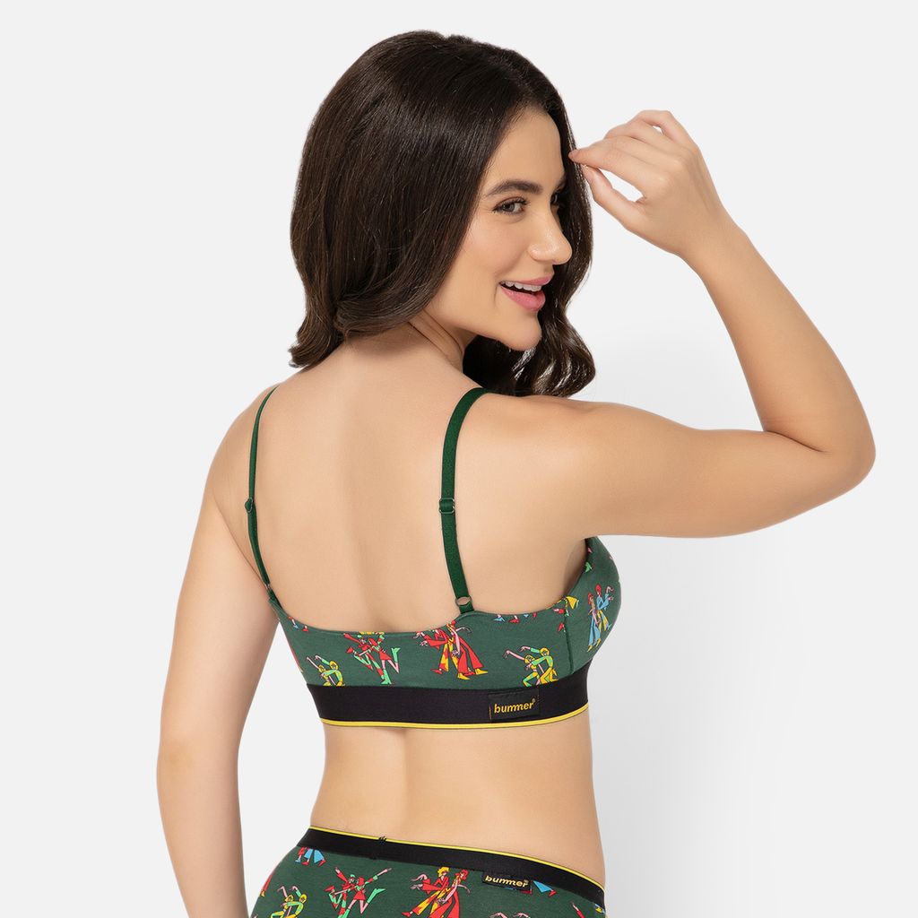 Bummer Women's Wirefree Non Padded Printed Bralette | Full Coverage Bra with Adjustable Straps - Disco82