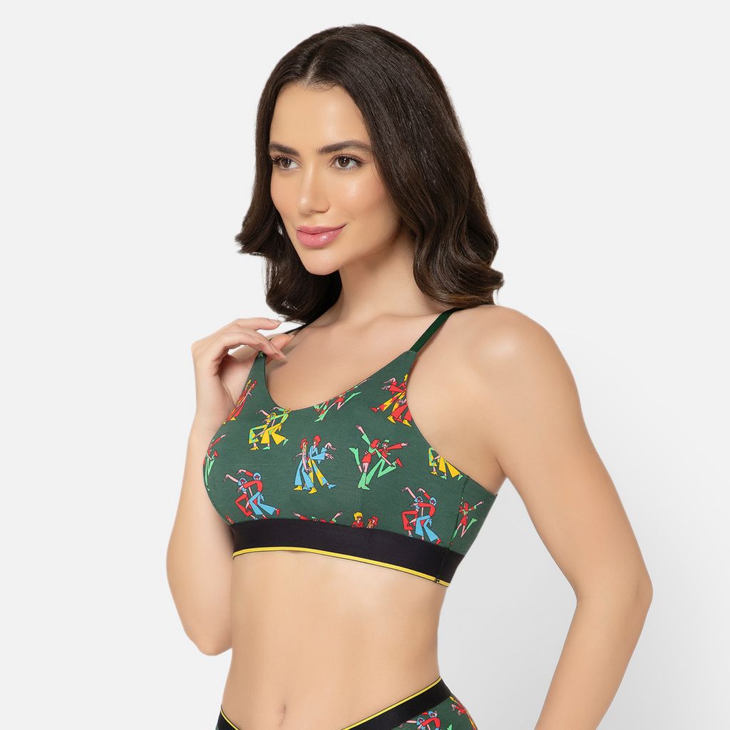 Bummer Women's Wirefree Non Padded Printed Bralette | Full Coverage Bra with Adjustable Straps - Disco82