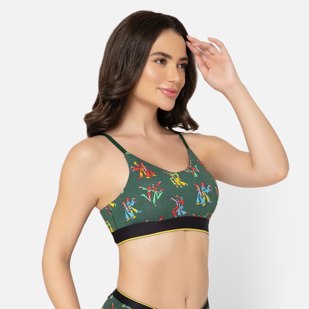 Bummer Women's Wirefree Non Padded Printed Bralette | Full Coverage Bra with Adjustable Straps - Disco82
