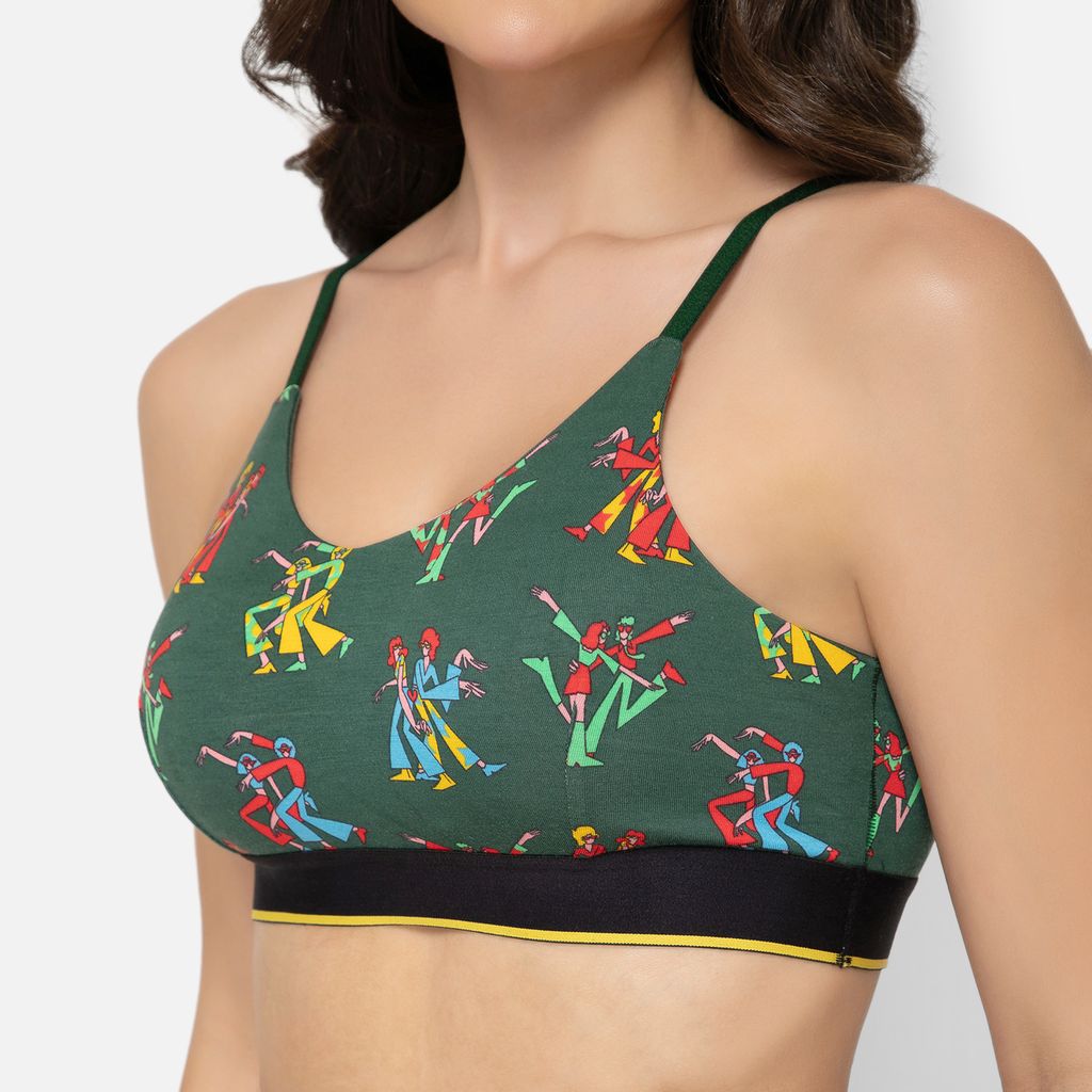 Bummer Women's Wirefree Non Padded Printed Bralette | Full Coverage Bra with Adjustable Straps - Disco82