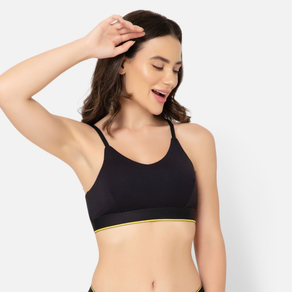 Bummer Women's Wirefree Non Padded Solid Bralette | Full Coverage Bra with Adjustable Straps - Nox