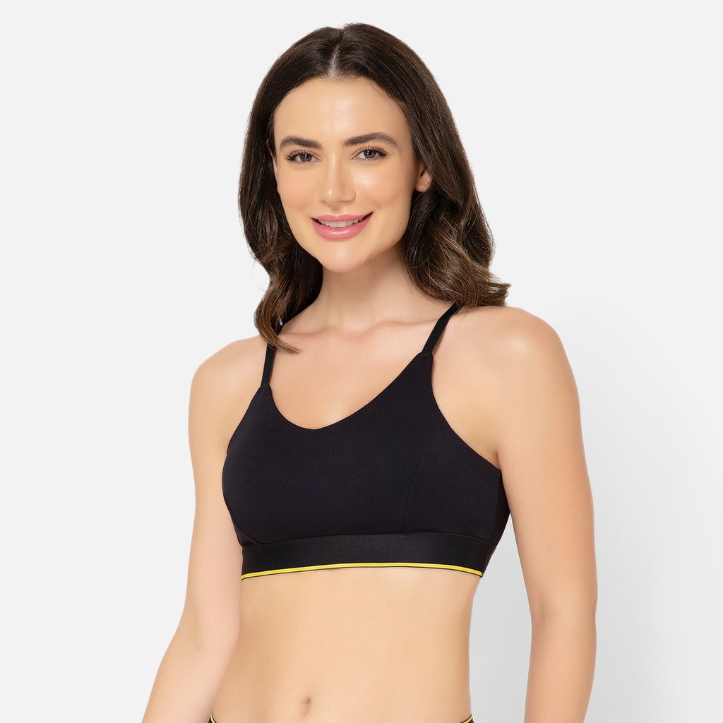 Bummer Women's Wirefree Non Padded Solid Bralette | Full Coverage Bra with Adjustable Straps - Nox