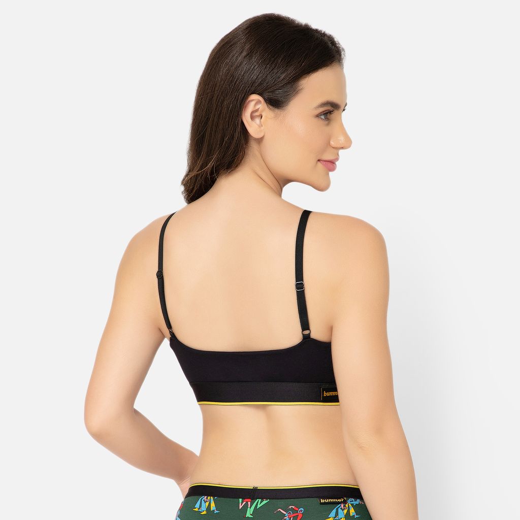 Bummer Women's Wirefree Non Padded Solid Bralette | Full Coverage Bra with Adjustable Straps - Nox