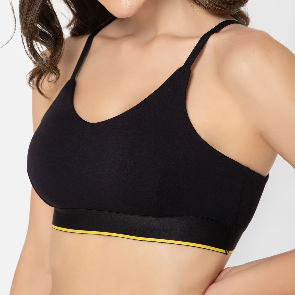 Bummer Women's Wirefree Non Padded Solid Bralette | Full Coverage Bra with Adjustable Straps - Nox