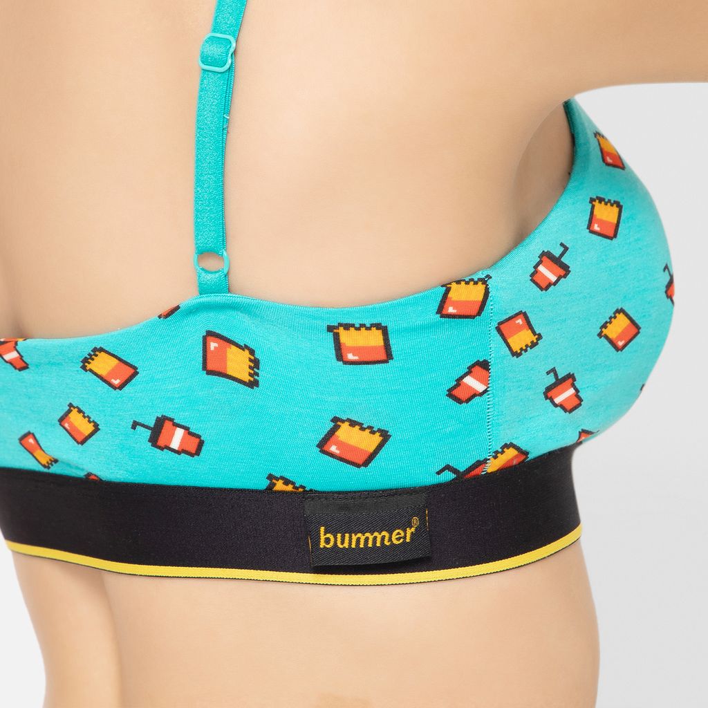Bummer Women's Wirefree Non Padded Printed Bralette | Full Coverage Bra with Adjustable Straps - McBum