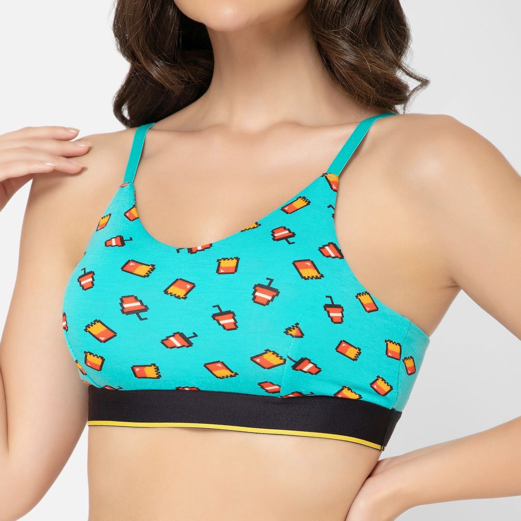 Bummer Women's Wirefree Non Padded Printed Bralette | Full Coverage Bra with Adjustable Straps - McBum