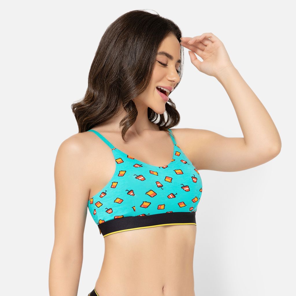 Bummer Women's Wirefree Non Padded Printed Bralette | Full Coverage Bra with Adjustable Straps - McBum