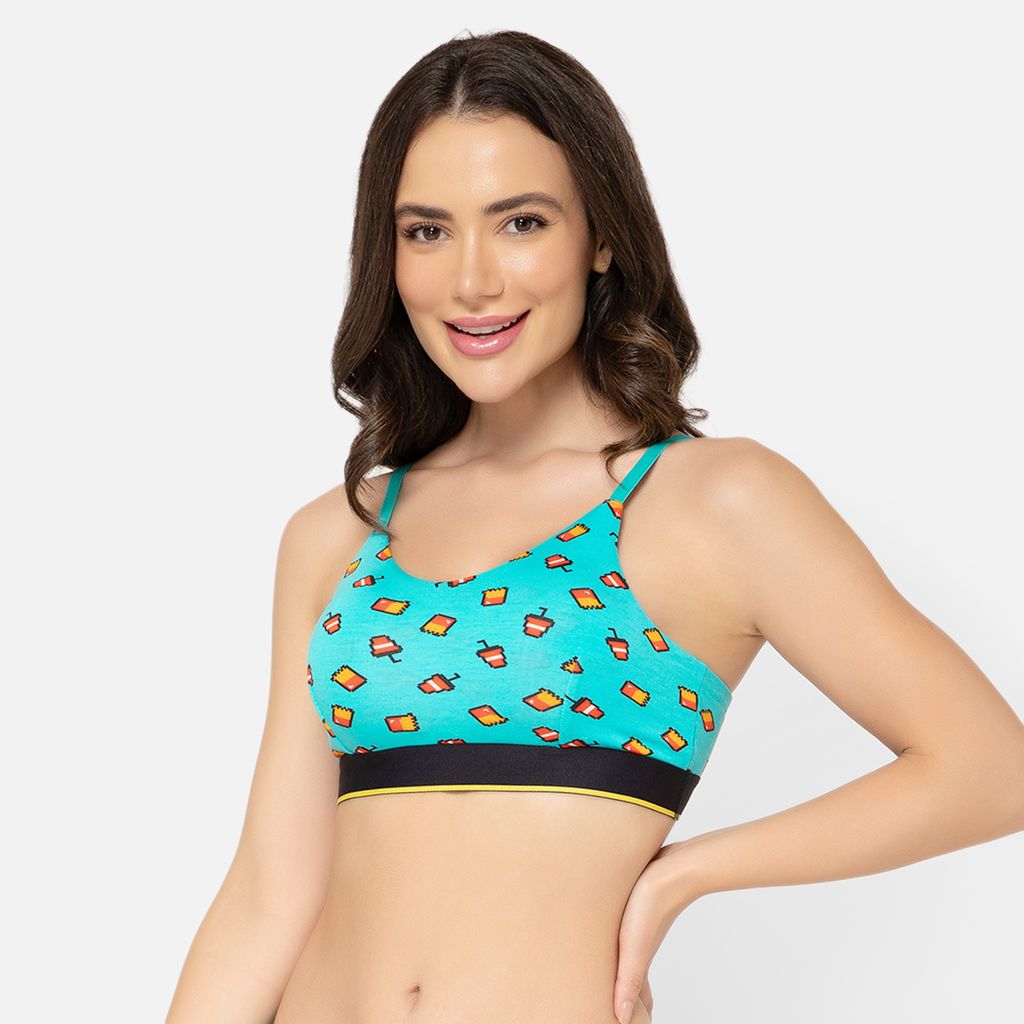 Bummer Women's Wirefree Non Padded Printed Bralette | Full Coverage Bra with Adjustable Straps - McBum