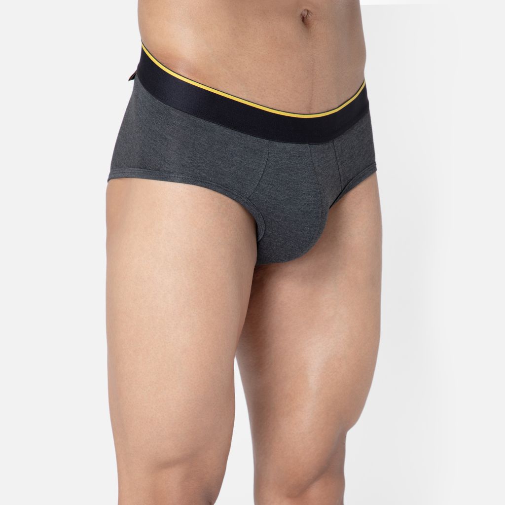 Bummer Men's Solid Micro Modal Briefs Underwear | Ultra Soft & Breathable - Charcoal Melange