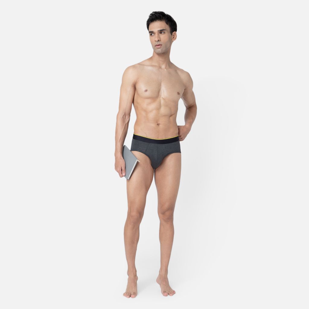 Bummer Men's Solid Micro Modal Briefs Underwear | Ultra Soft & Breathable - Charcoal Melange