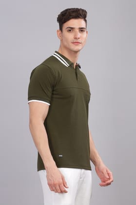 Men Solid Polo Neck Polyester Green T-Shirt