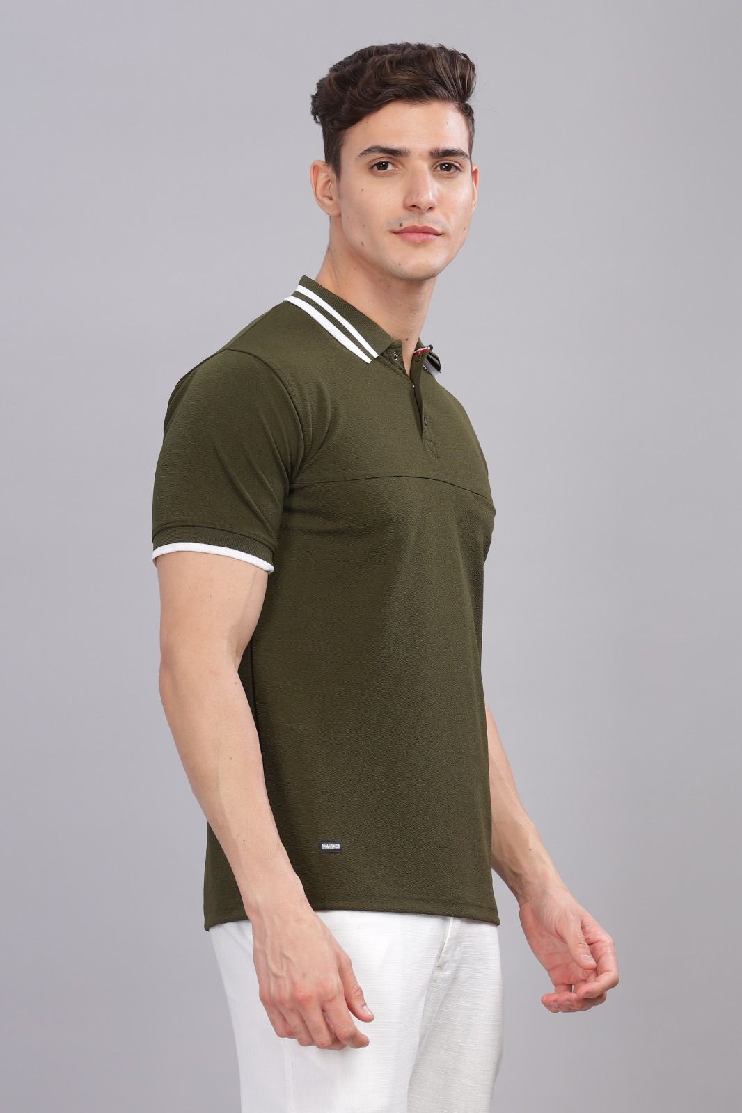 Men Solid Polo Neck Polyester Green T-Shirt