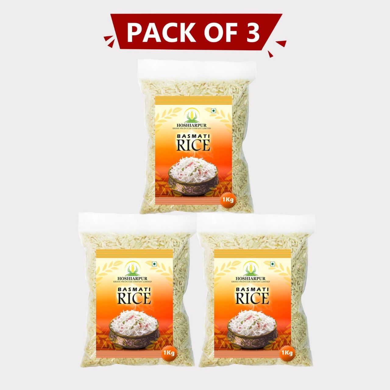 Premium Long Basmati Rice 3kg (3 × 1kg) – Hosiarpur Krishi Producer: Taste the Freshness in Every Grain!