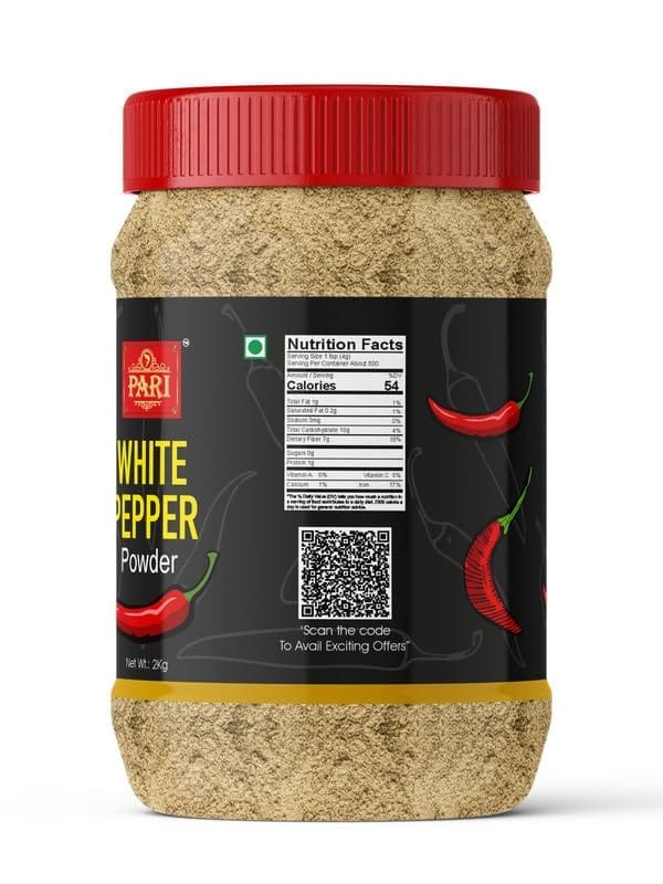 Pari White Pepper Powder | Safed Mirch Powder | Use in Casseroles, Pies, Mayonnaise, Cream-based soups and White sauces | (Pack of 1 x 2000g)