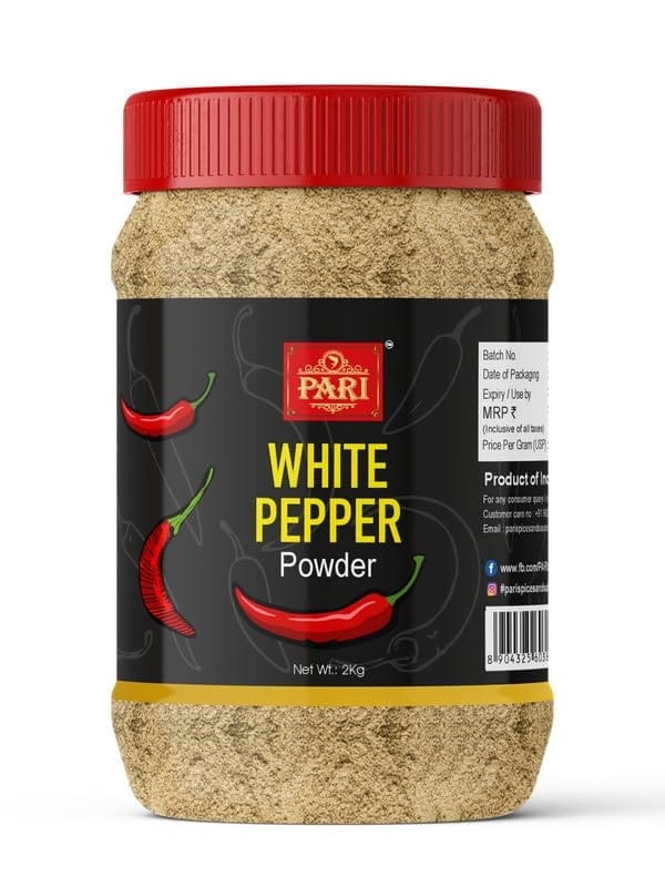 Pari White Pepper Powder | Safed Mirch Powder | Use in Casseroles, Pies, Mayonnaise, Cream-based soups and White sauces | (Pack of 1 x 2000g)