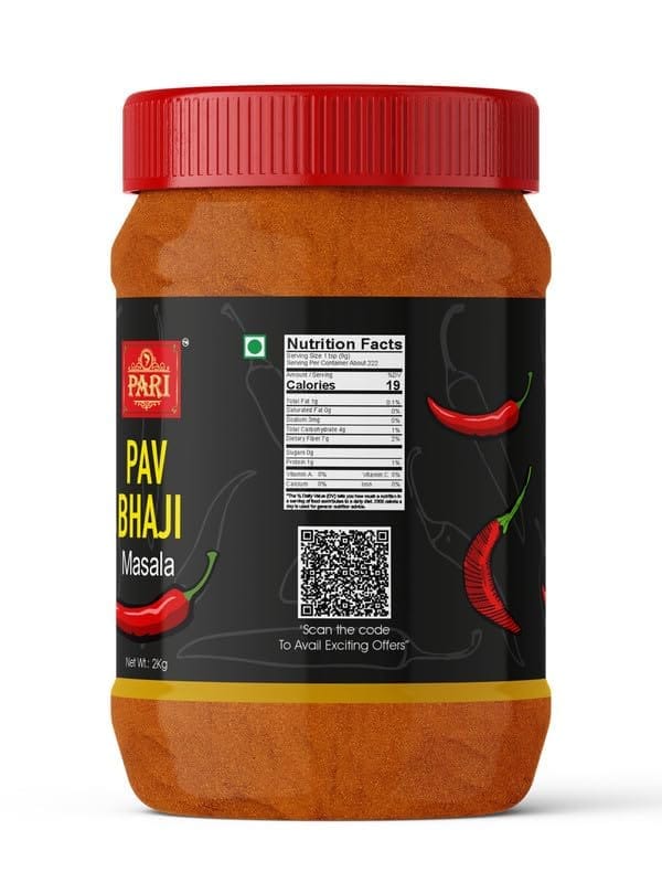 Pari Pav Bhaji Masala Mumbai Style | No Artificial Colours For Healthy Delicious Cooking Exotic Spices | Blended Cooking Supplies | Pure & Hygiene | 100% Fresh and Natural | (Pack of 1 x 2000g)