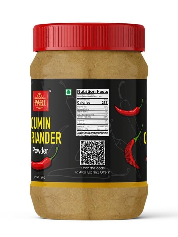 Pari Coriander Cumin Powder | Jeera Dhania Powder (Mixed Powder) Authentic Flavor Perfectly Balanced | Rich in Flavour & Aroma Used in Curries, Sabzi & Many More Dishes | (Pack of 1 x 2000g)