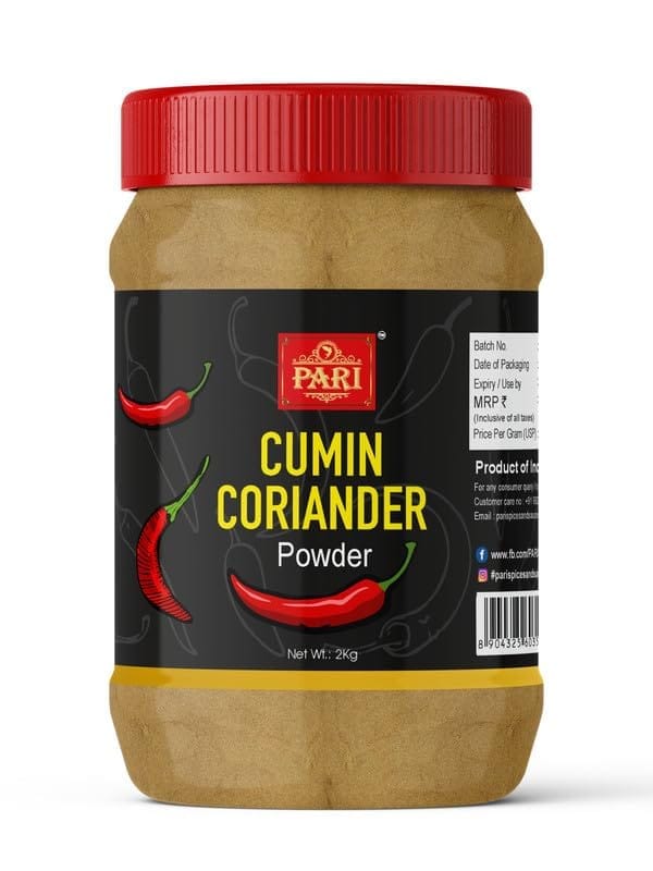Pari Coriander Cumin Powder | Jeera Dhania Powder (Mixed Powder) Authentic Flavor Perfectly Balanced | Rich in Flavour & Aroma Used in Curries, Sabzi & Many More Dishes | (Pack of 1 x 2000g)