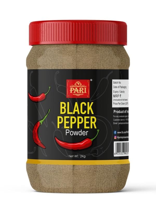Pari Black Pepper Powder | Kali Mirch Powder | Gol Mirch Powder | Handpicked and Clean | Indian Spices | Chemical and Pesticides Free | Naturally Processed | (Pack of 1 x 2000g)