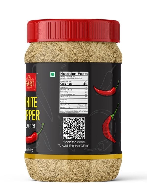 Pari White Pepper Powder | Safed Mirch Powder | Use in Casseroles, Pies, Mayonnaise, Cream-based soups and White sauces | (Pack of 1 x 1000g)