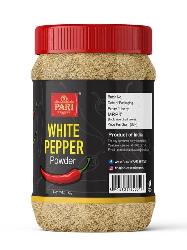 Pari White Pepper Powder | Safed Mirch Powder | Use in Casseroles, Pies, Mayonnaise, Cream-based soups and White sauces | (Pack of 1 x 1000g)