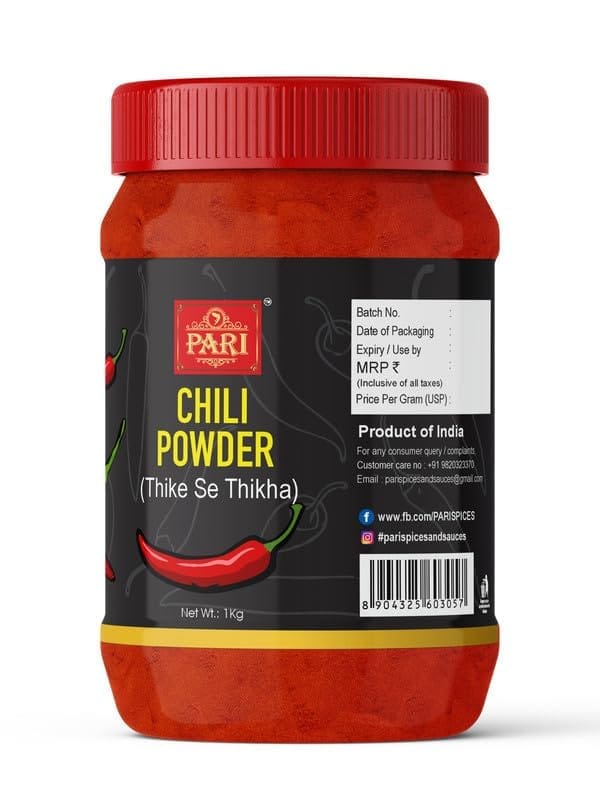 Pari Hot Red Chili Powder (Thike Se Thikha) | With No Added Flavours | No Colour | Indian Spices | (Pack of 1 x 1000g)