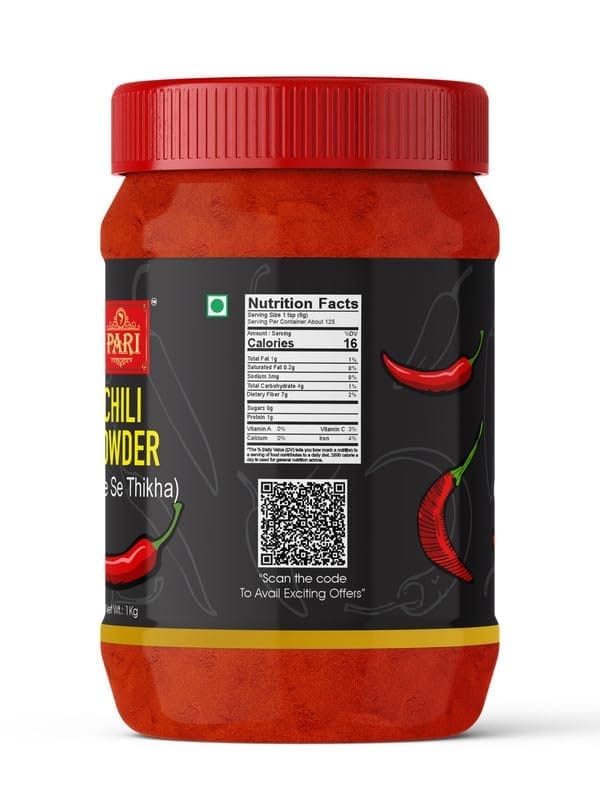 Pari Hot Red Chili Powder (Thike Se Thikha) | With No Added Flavours | No Colour | Indian Spices | (Pack of 1 x 1000g)