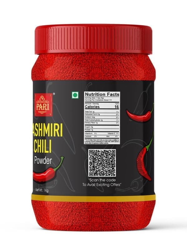 Pari Kashmiri Red Chilli Powder | Lal Mirch | Premium, Authentic,No added colours & preservatives | (Pack of 1 x 1000g)