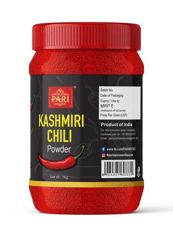 Pari Kashmiri Red Chilli Powder | Lal Mirch | Premium, Authentic,No added colours & preservatives | (Pack of 1 x 1000g)