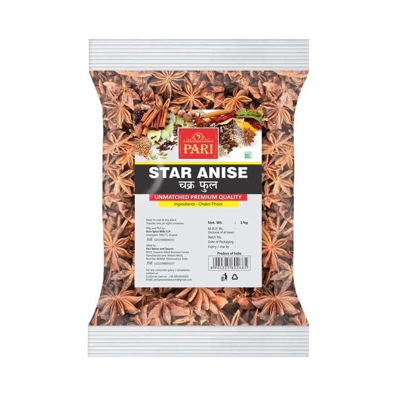 Pari Whole Star Anise | Chakra Phool Badiyan | Chakri Phool | Badhiyan Fool | Whole Spices | 100% Natural Star Anise | Naturally Processed | For Exotic Tea & Indian Spices | 1000 Grams