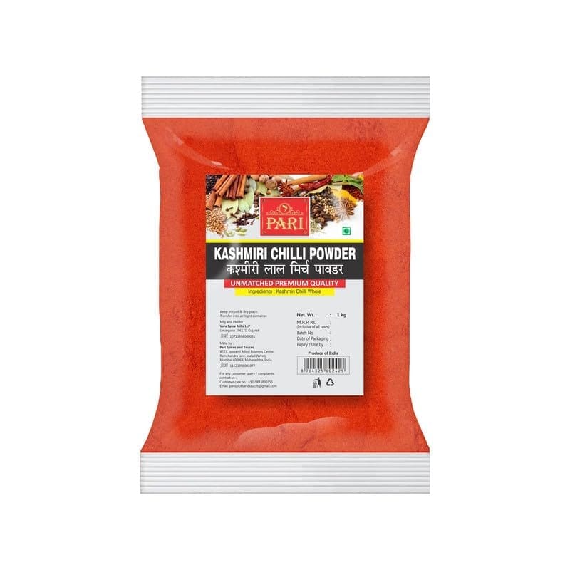 Pari Kashmiri Red Chilli Powder | Natural And Fresh Lal Mirch Powder | No Preservatives | Indian Spice | Pure And Ready To Use | 100% Authentic, Mild, Deep Red Color | Pack of 1 | 1 Kg