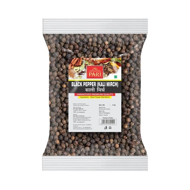 Pari Black Pepper Whole | Kali Mirch | Gol Mirch | Handpicked and Clean | Whole Spices | Chemical and Pesticides Free | Naturally Processed | Unadulterated | 1000 Grams