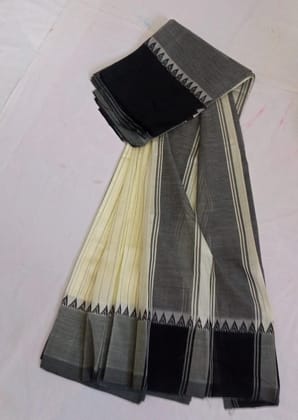 250 KADDI Black and Ivory Cotton Saree with Nice Border