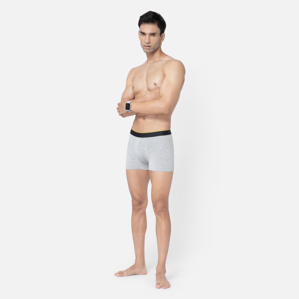 Bummer Men's Solid Micro Modal Trunks Underwear | Ultra Soft & Breathable - Grey Melange