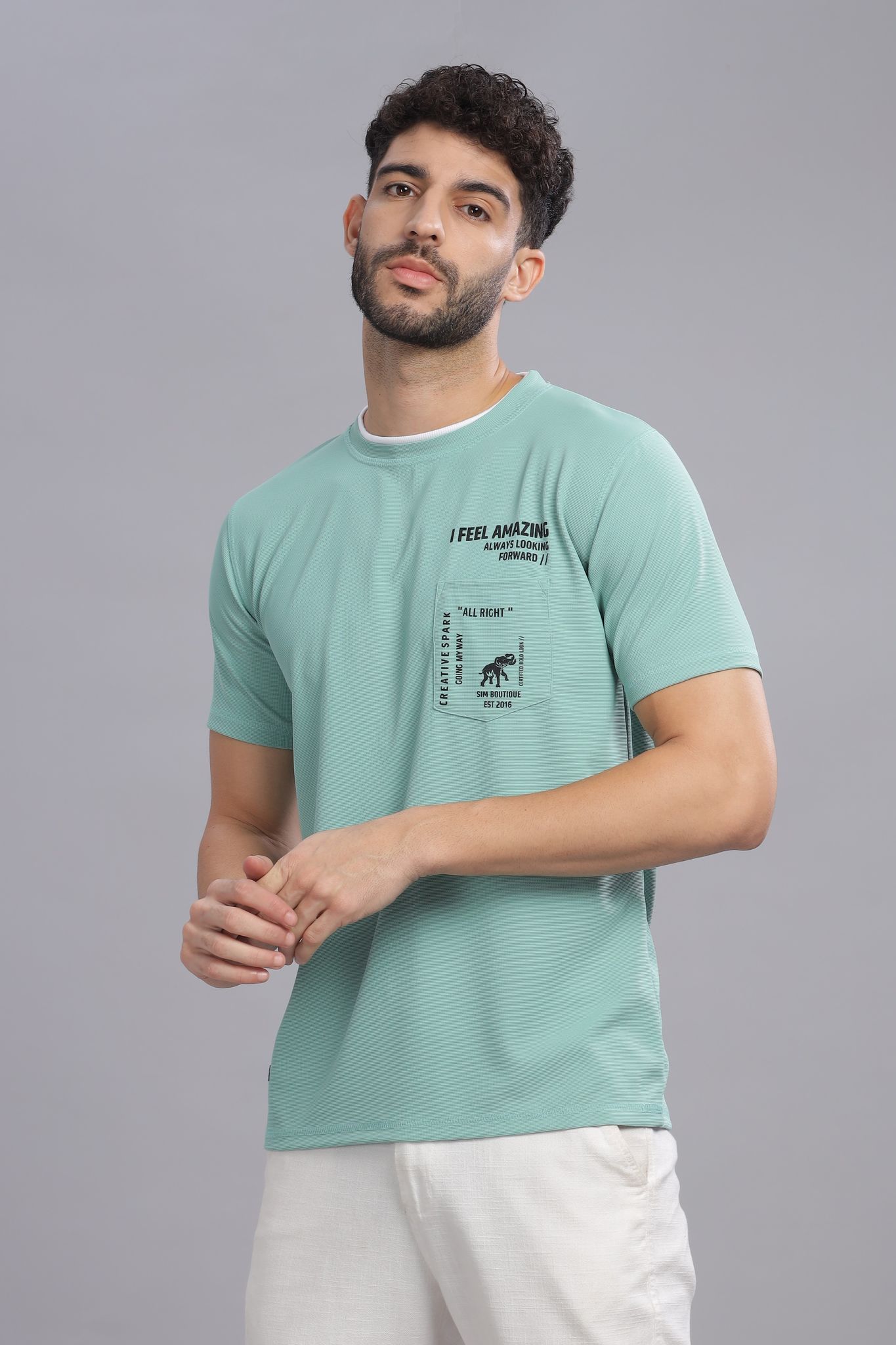 Men Printed Round Neck Polyester White T-Shirt