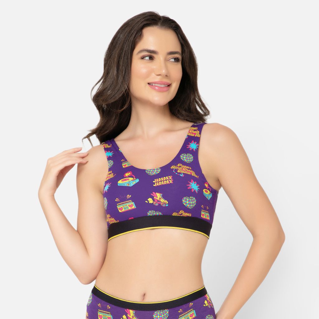 Bummer Women's Proactive Wireless Non Padded Sports Bra | Micro Modal Anti Bacterial & Full Coverage - Stereo Hearts