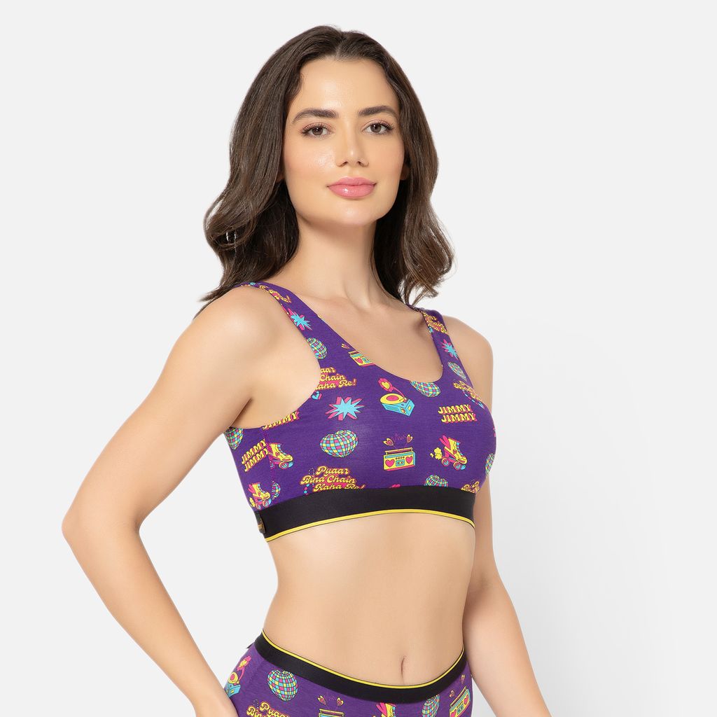 Bummer Women's Proactive Wireless Non Padded Sports Bra | Micro Modal Anti Bacterial & Full Coverage - Stereo Hearts