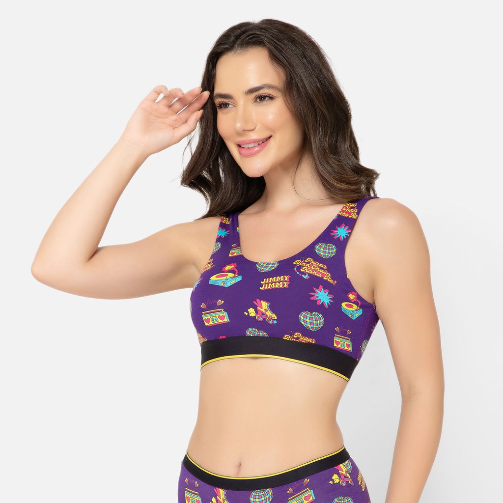 Bummer Women's Proactive Wireless Non Padded Sports Bra | Micro Modal Anti Bacterial & Full Coverage - Stereo Hearts