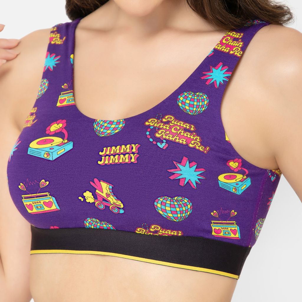 Bummer Women's Proactive Wireless Non Padded Sports Bra | Micro Modal Anti Bacterial & Full Coverage - Stereo Hearts