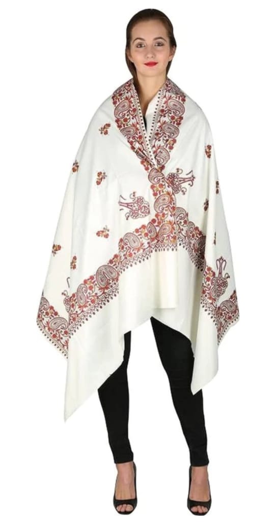 White Kashmiri Printed Woolen Warm Shawl/Soft Shawl for Women and Girls for Winter Season Size 40X 80 Pack Of 1 - Dupattas & Shawls | Buy online on ZillyBuy