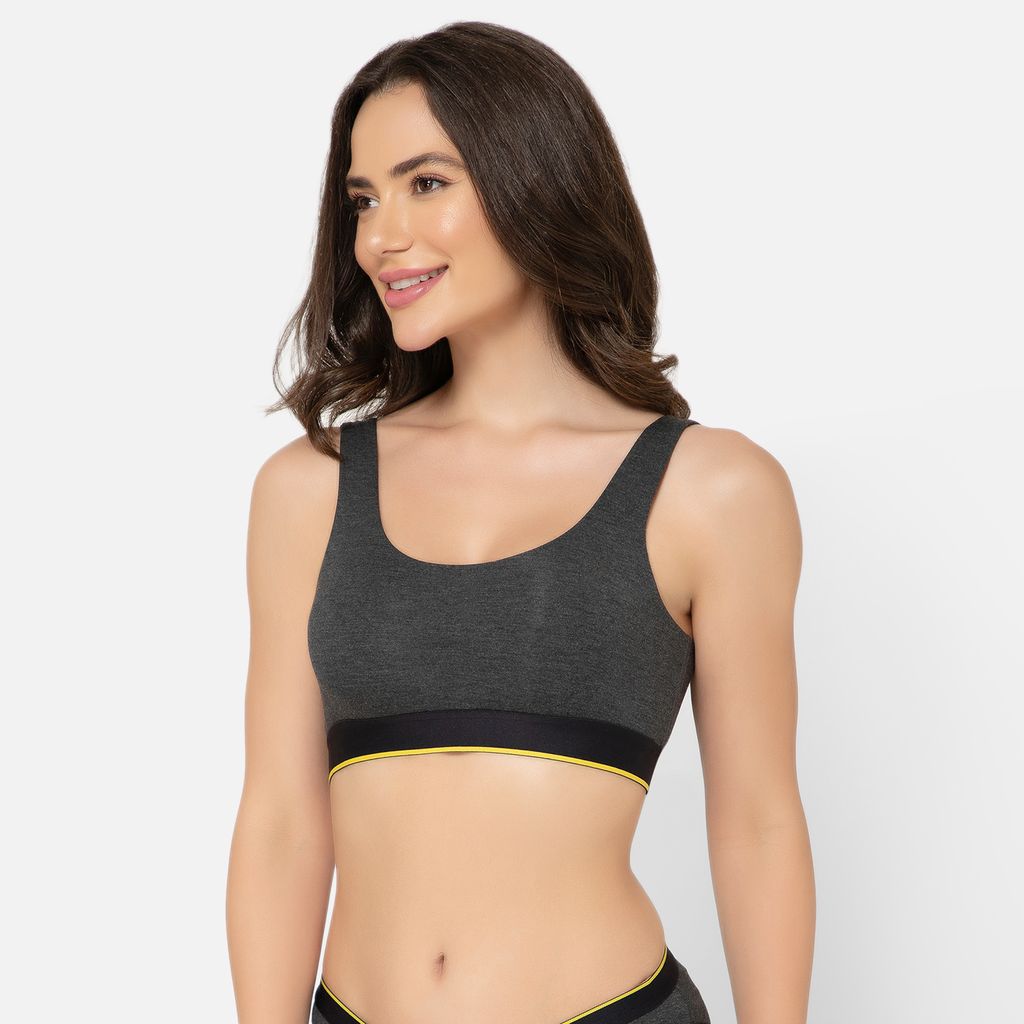 Bummer Women's Proactive Wireless Non Padded Sports Bra | Micro Modal Anti Bacterial & Full Coverage - Charcoal Melange