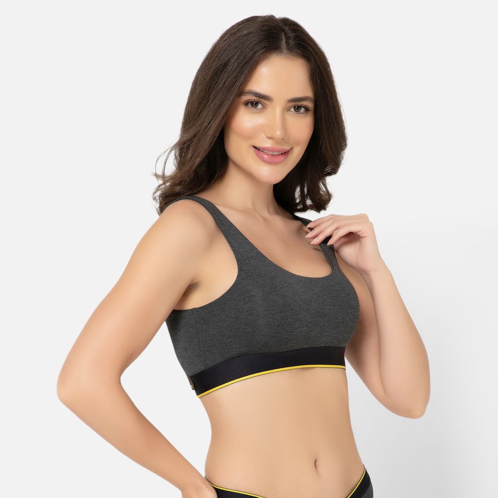 Bummer Women's Proactive Wireless Non Padded Sports Bra | Micro Modal Anti Bacterial & Full Coverage - Charcoal Melange