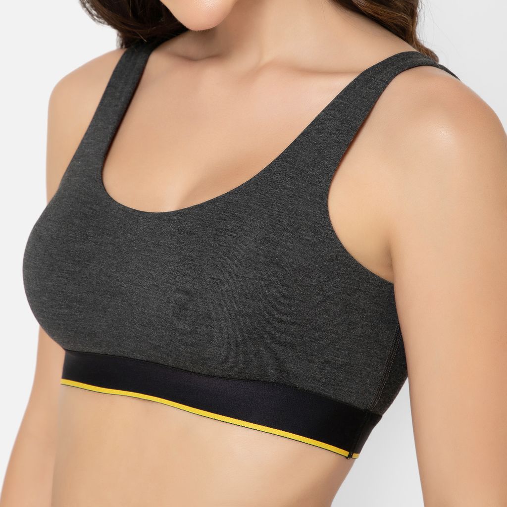 Bummer Women's Proactive Wireless Non Padded Sports Bra | Micro Modal Anti Bacterial & Full Coverage - Charcoal Melange