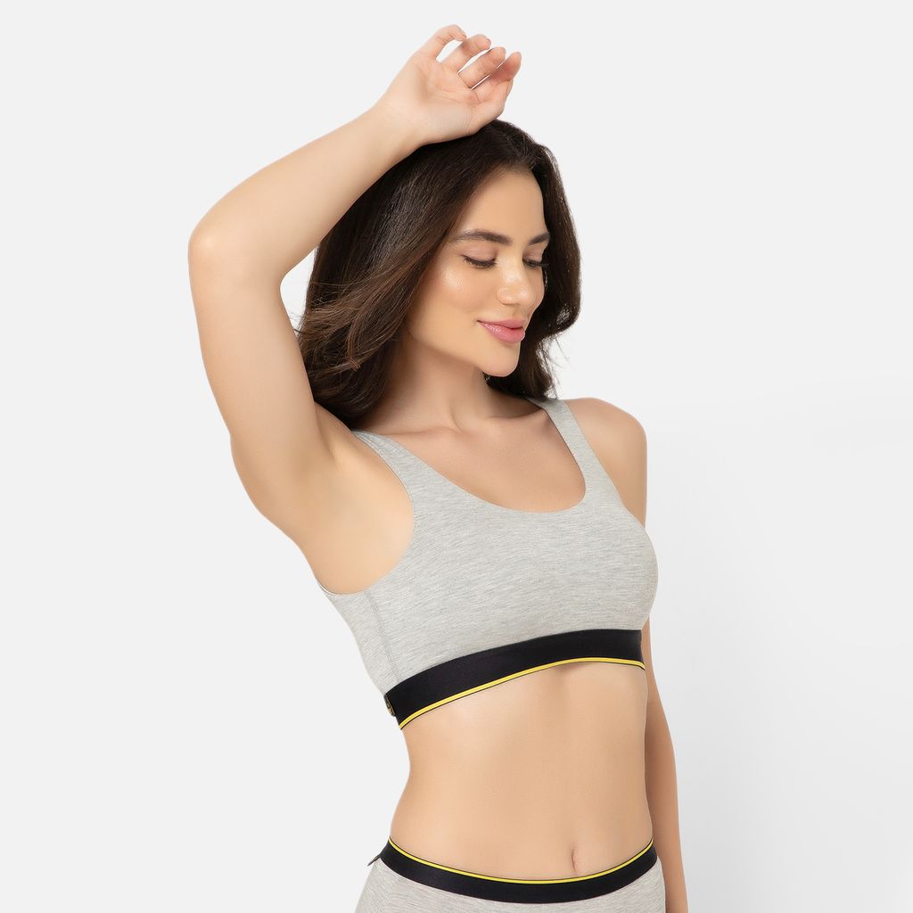 Bummer Women's Proactive Wireless Non Padded Sports Bra | Micro Modal Anti Bacterial & Full Coverage - Grey Melange