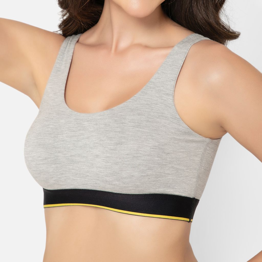 Bummer Women's Proactive Wireless Non Padded Sports Bra | Micro Modal Anti Bacterial & Full Coverage - Grey Melange