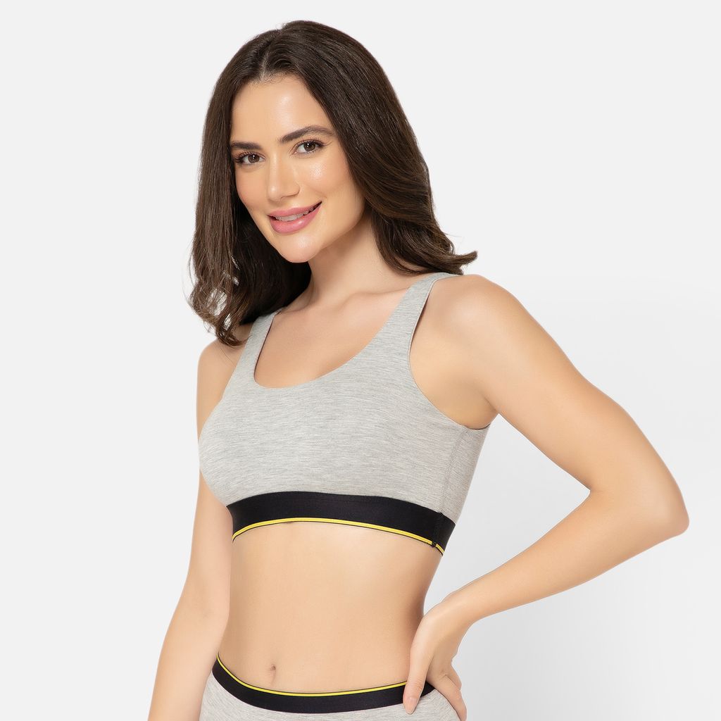 Bummer Women's Proactive Wireless Non Padded Sports Bra | Micro Modal Anti Bacterial & Full Coverage - Grey Melange