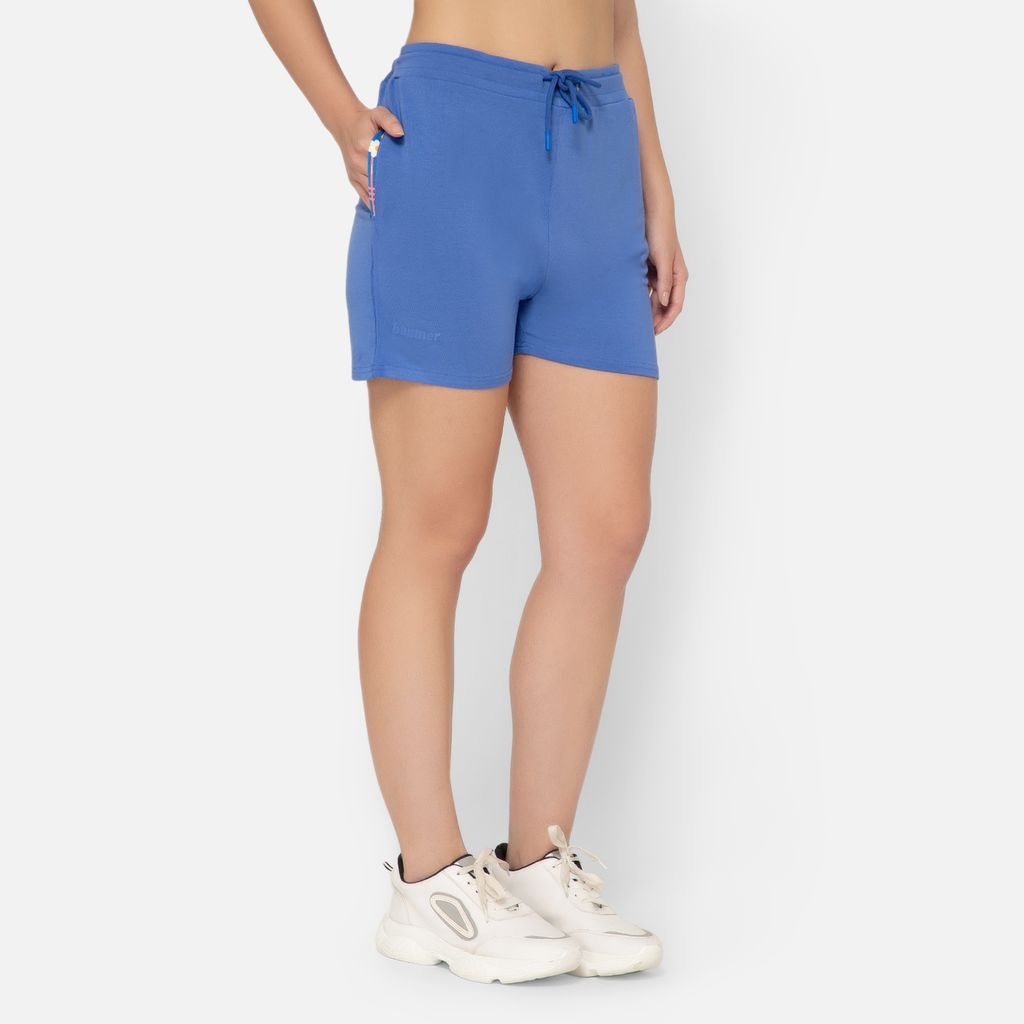 Bummer Women's Solid Micro Modal Shorts | Relaxed Fit Casual Lounge Shorts with Side Pocket - Azure