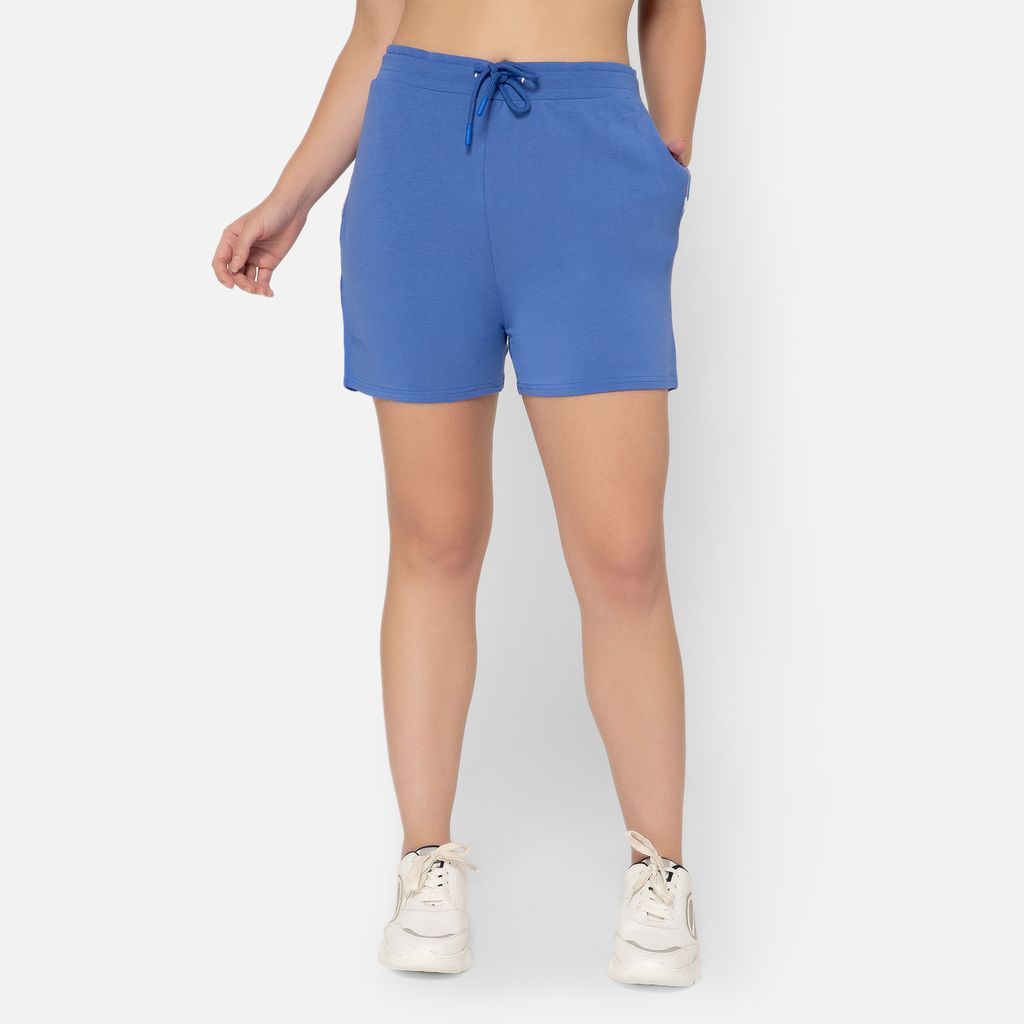 Bummer Women's Solid Micro Modal Shorts | Relaxed Fit Casual Lounge Shorts with Side Pocket - Azure